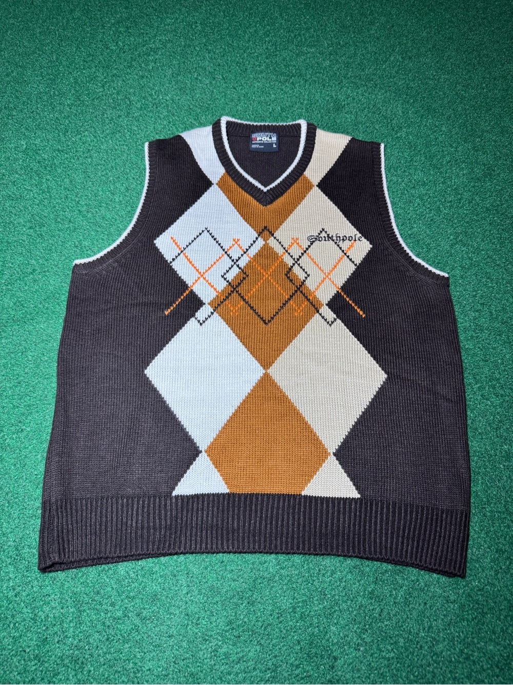Southpole Sweater Vest Argyle V Neck Brown Large Hip Hop Knit 90s Y2K Vintage